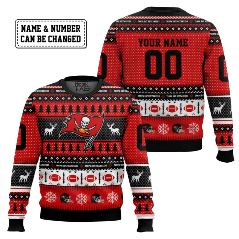 Hooktab Tampa Bay Buccaneers - Custom Name And Number Ugly Sweater Hooktab Tampa Bay Buccaneers - Custom Name And Number Ugly Sweater