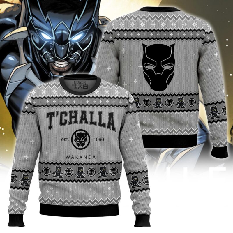 Hooktab T'challa Black Panther Ugly Christmas Sweater Hooktab T'challa Black Panther Ugly Christmas Sweater