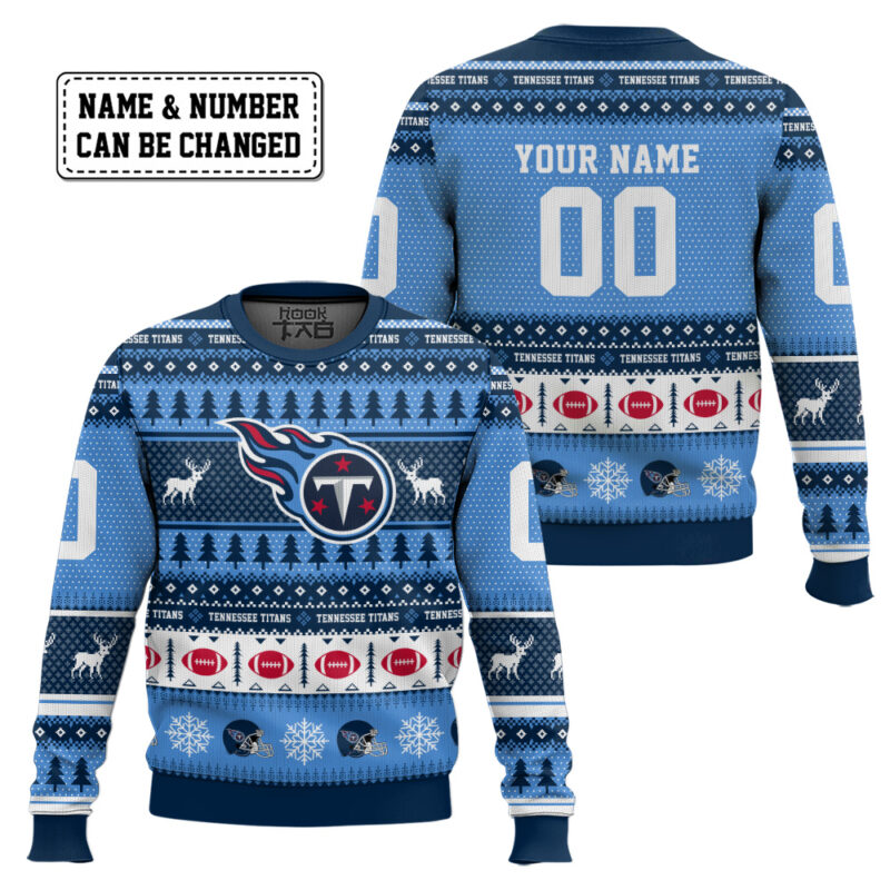 Hooktab Tennessee Titans - Custom Name And Number Ugly Sweater Hooktab Tennessee Titans - Custom Name And Number Ugly Sweater