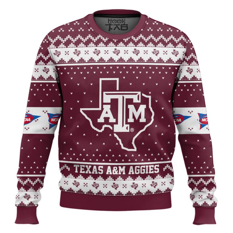 Hooktab Texas A&M Aggies - Custom Name And Number Ugly Christmas Sweater