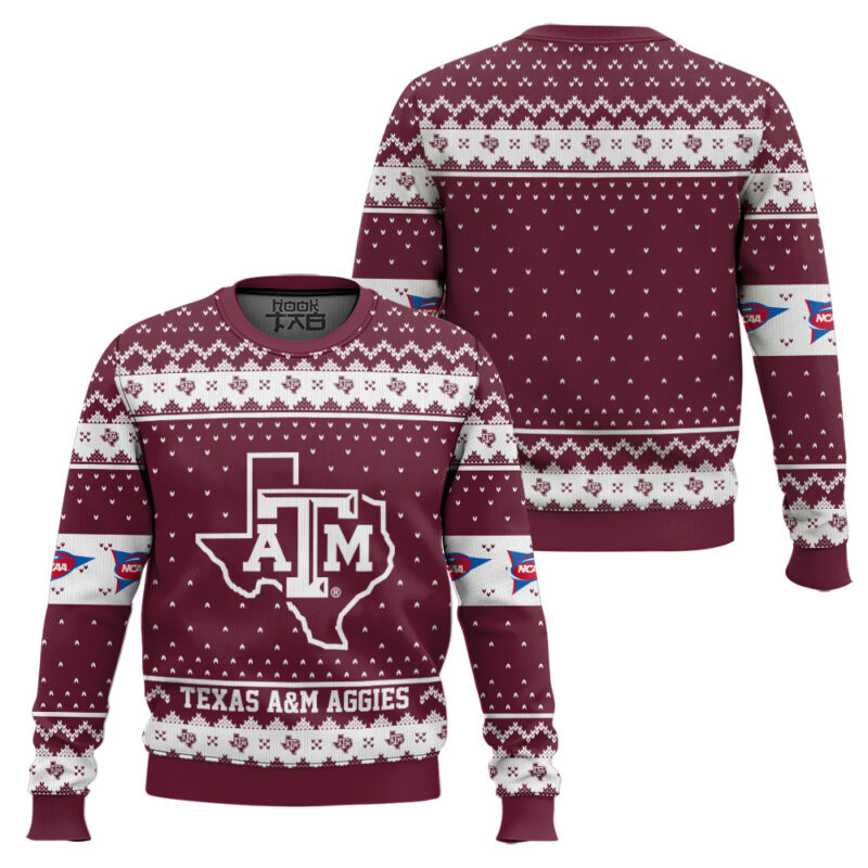 Hooktab Texas A&M Aggies - Custom Name And Number Ugly Christmas Sweater Hooktab Texas A&M Aggies - Custom Name And Number Ugly Christmas Sweater