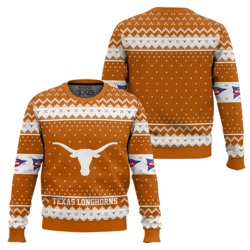 Hooktab Texas Longhorns - Custom Name And Number Ugly Christmas Sweater Hooktab Texas Longhorns - Custom Name And Number Ugly Christmas Sweater