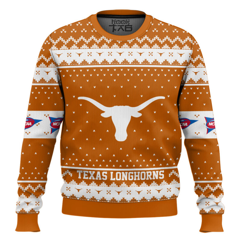 Hooktab Texas Longhorns - Custom Name And Number Ugly Christmas Sweater