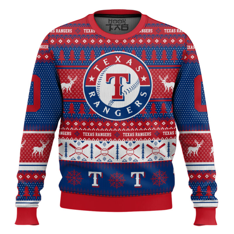 Hooktab Texas Rangers - Custom Name And Number Ugly Sweater
