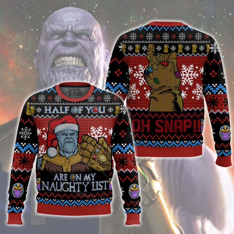 Hooktab Thanos Half Of You Are On My Naughty List Ugly Christmas Sweater Hooktab Thanos Half Of You Are On My Naughty List Ugly Christmas Sweater