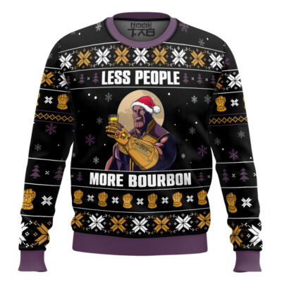 Hooktab Thanos Less People More Bourbon Ugly Christmas Sweater