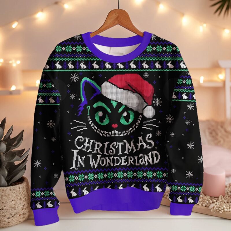 Hooktab The Cheshire Cat Christmas In Wonderland Ugly Christmas Sweater Hooktab The Cheshire Cat Christmas In Wonderland Ugly Christmas Sweater