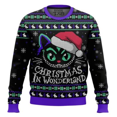 Hooktab The Cheshire Cat Christmas In Wonderland Ugly Christmas Sweater