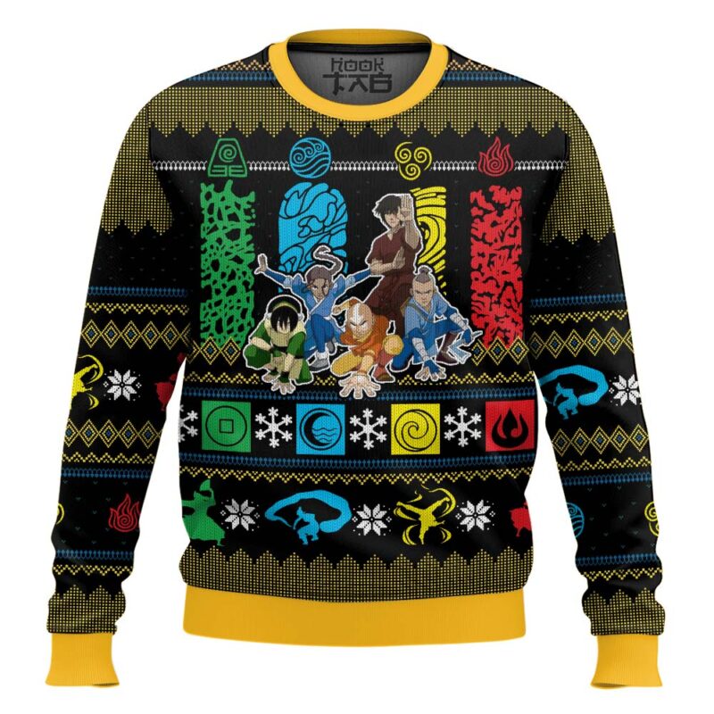 Hooktab The Four Elements Avatar Last Airbender Ugly Christmas Sweater