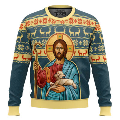 Hooktab The Good Shepherd Artwork Ugly Christmas Sweater