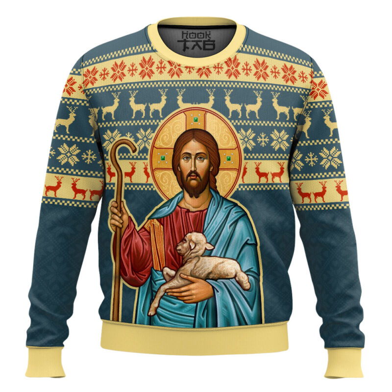 Hooktab The Good Shepherd Artwork Ugly Christmas Sweater