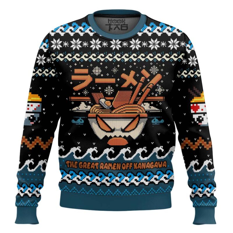 Hooktab The Great Ramen Off Kanagawa Ugly Christmas Sweater