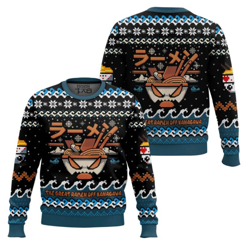 Hooktab The Great Ramen Off Kanagawa Ugly Christmas Sweater Hooktab The Great Ramen Off Kanagawa Ugly Christmas Sweater