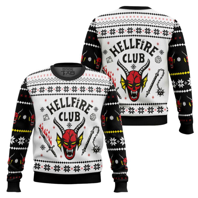 Hooktab The Hellfire Club Stranger Things Ugly Christmas Sweater Hooktab The Hellfire Club Stranger Things Ugly Christmas Sweater