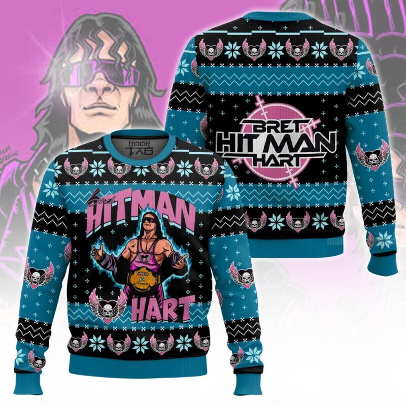 Hooktab The Hitman Bret Hart WWE Ugly Christmas Sweater Hooktab The Hitman Bret Hart WWE Ugly Christmas Sweater