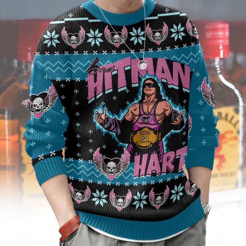 Hooktab The Hitman Bret Hart WWE Ugly Christmas Sweater Hooktab The Hitman Bret Hart WWE Ugly Christmas Sweater