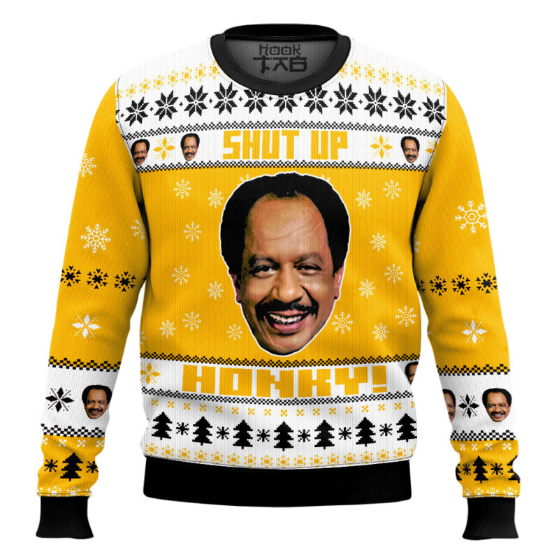 Hooktab The Jeffersons George Jefferson Shut Up Honkey Ugly Christmas Sweater Hooktab The Jeffersons George Jefferson Shut Up Honkey Ugly Christmas Sweater