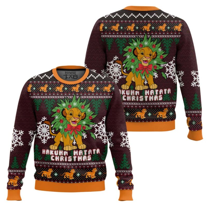 Hooktab The Lion King Hakuna Matata Christmas Ugly Christmas Sweater Hooktab The Lion King Hakuna Matata Christmas Ugly Christmas Sweater