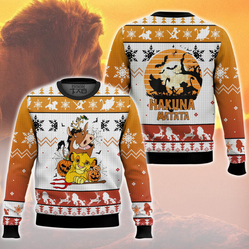 Hooktab The Lion King Hakuna Matata Firends Ugly Christmas Sweater Hooktab The Lion King Hakuna Matata Firends Ugly Christmas Sweater