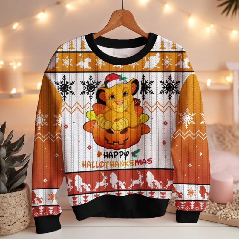 Hooktab The Lion King Happy Hallothanksmas Ugly Christmas Sweater Hooktab The Lion King Happy Hallothanksmas Ugly Christmas Sweater