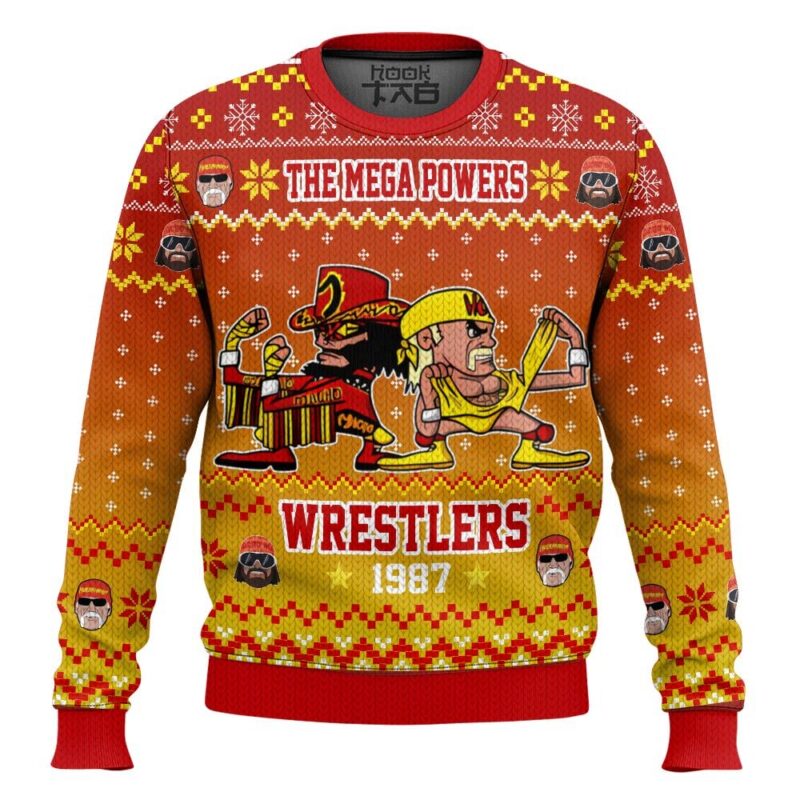 Hooktab The Mega Powers Wrestlers WWE Ugly Christmas Sweater