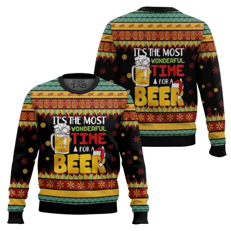 Hooktab The Most Wonderful Time For A Beer Ugly Christmas Sweater Hooktab The Most Wonderful Time For A Beer Ugly Christmas Sweater