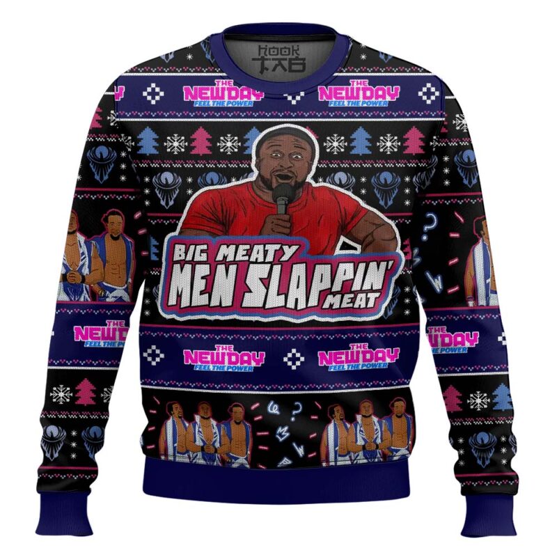Hooktab The New Day Big Meaty Men Slappin Meat WWE Ugly Christmas Sweater