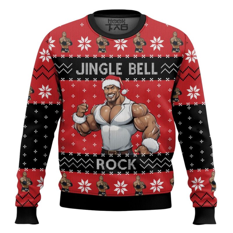 Hooktab The Rock Jingle Bell Rock WWE Ugly Christmas Sweater
