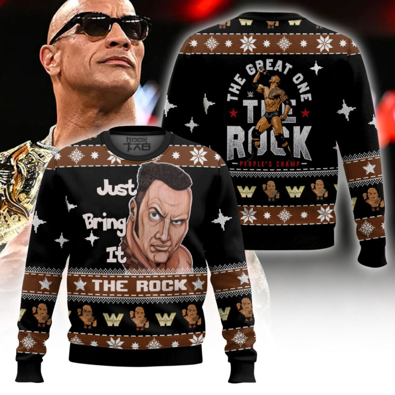 Hooktab The Rock Just Bring It WWE Ugly Christmas Sweater Hooktab The Rock Just Bring It WWE Ugly Christmas Sweater