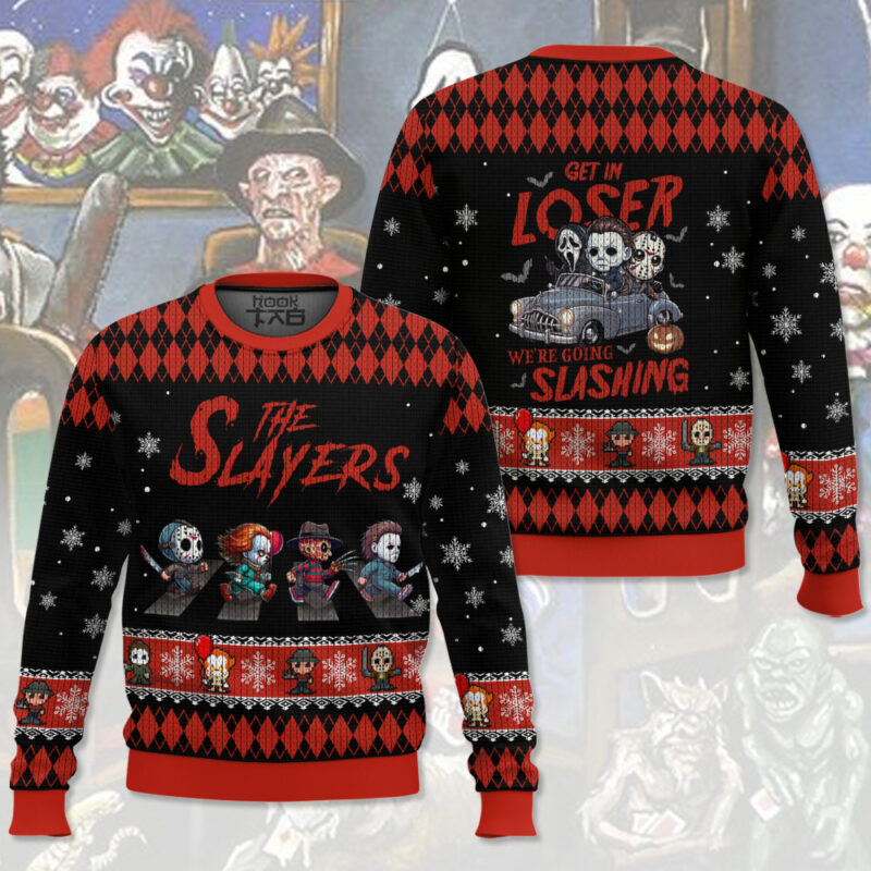 Hooktab The Slayers Halloween Horror Slashers Ugly Christmas Sweater Hooktab The Slayers Halloween Horror Slashers Ugly Christmas Sweater