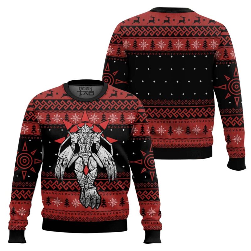 Hooktab The Strongest Dragon WarGreymon Digimon Ugly Christmas Sweater Hooktab The Strongest Dragon WarGreymon Digimon Ugly Christmas Sweater