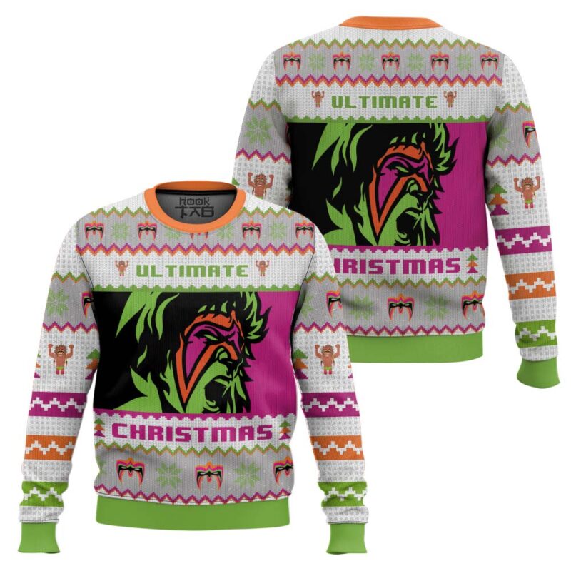 Hooktab The Ultimate Warrior WWE Ugly Christmas Sweater Hooktab The Ultimate Warrior WWE Ugly Christmas Sweater