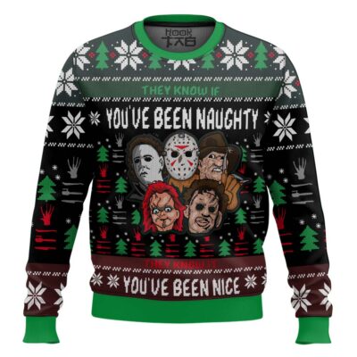 Hooktab They Know If You've Naughty Horror Villains Ugly Christmas Sweater