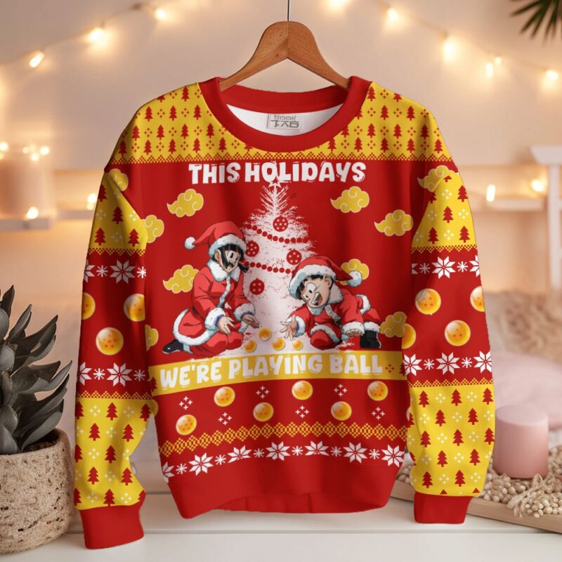 Hooktab This Holiday We're Playing Ball Dragon Ball Ugly Christmas Sweater Hooktab This Holiday We're Playing Ball Dragon Ball Ugly Christmas Sweater