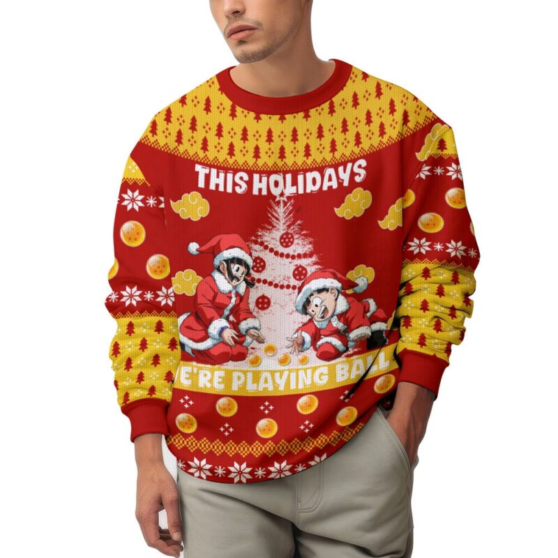 Hooktab This Holiday We're Playing Ball Dragon Ball Ugly Christmas Sweater Hooktab This Holiday We're Playing Ball Dragon Ball Ugly Christmas Sweater