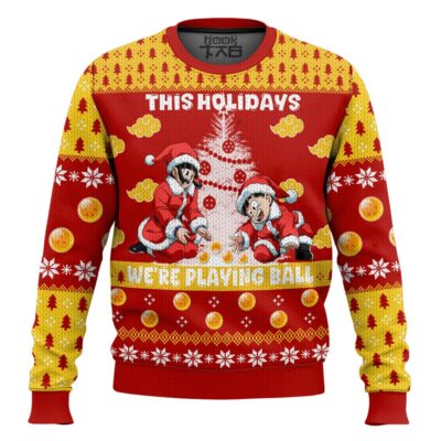 Hooktab This Holiday We're Playing Ball Dragon Ball Ugly Christmas Sweater