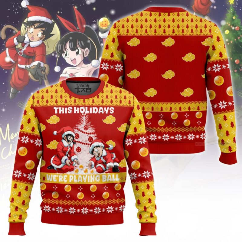 Hooktab This Holiday We're Playing Ball Dragon Ball Ugly Christmas Sweater Hooktab This Holiday We're Playing Ball Dragon Ball Ugly Christmas Sweater