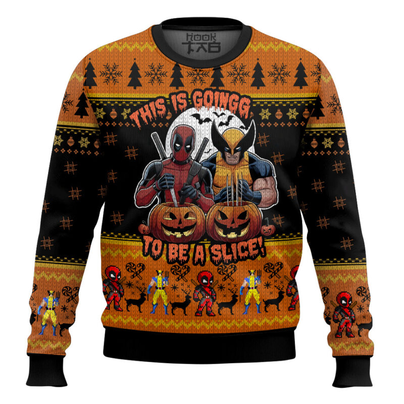 Hooktab This Is Going To Be A Slice Deadpool & Wolverine Ugly Christmas Sweater