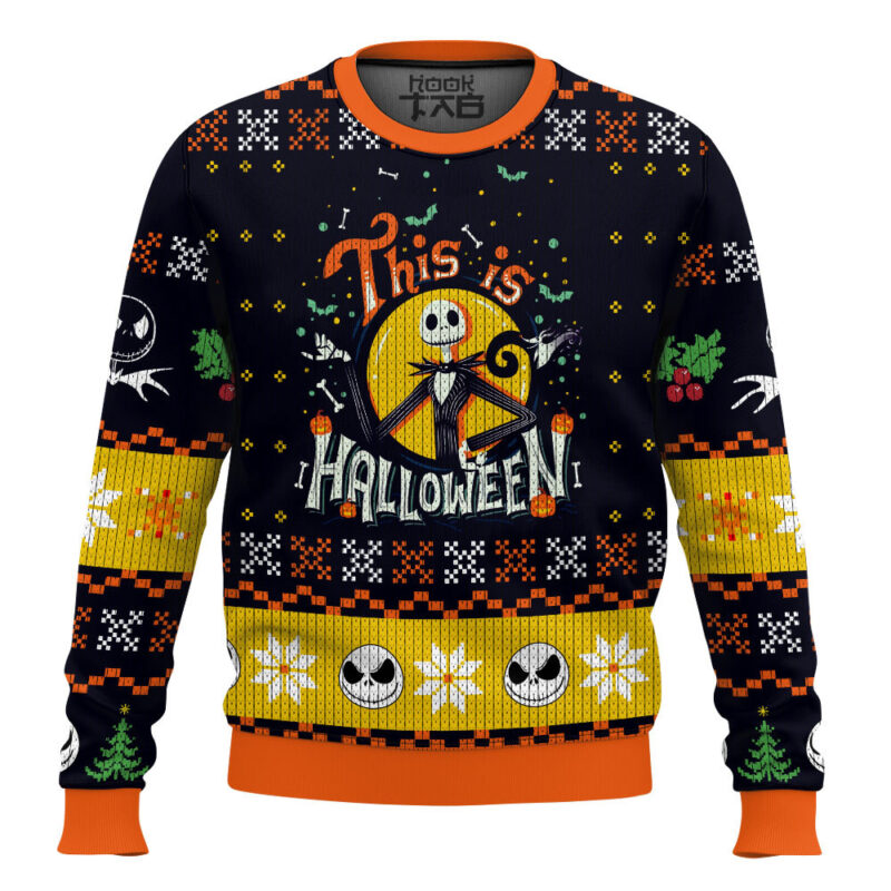 Hooktab This Is Halloween Jack Skellington Ugly Christmas Sweater Hooktab This Is Halloween Jack Skellington Ugly Christmas Sweater