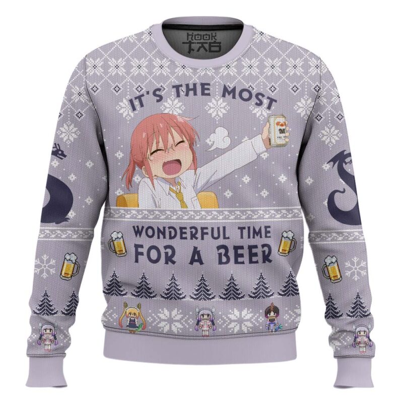 Hooktab Tiime For A Beer Miss Kobayashi's Dragon Maid Ugly Christmas Sweater