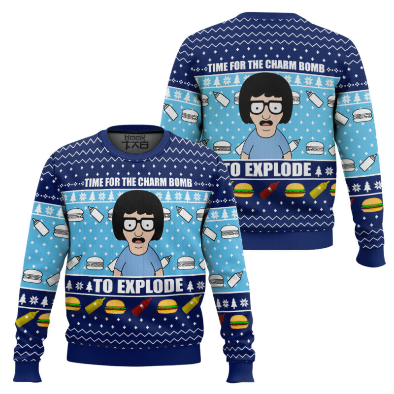 Hooktab Time For The Charm Bomb To Explore Bob's Burgers Ugly Christmas Sweater Hooktab Time For The Charm Bomb To Explore Bob's Burgers Ugly Christmas Sweater