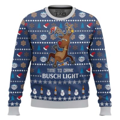 Hooktab Time To Drink Busch Light Ugly Christmas Sweater