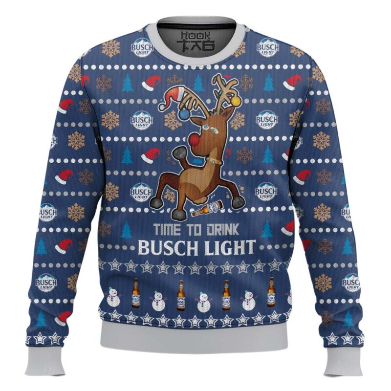 Hooktab Time To Drink Busch Light Ugly Christmas Sweater