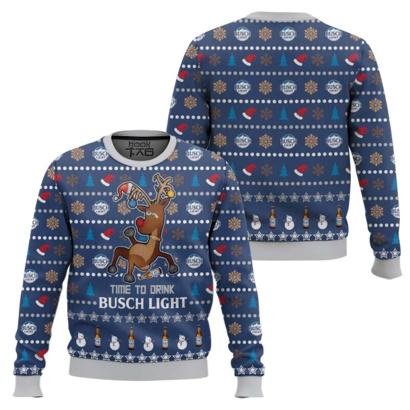 Hooktab Time To Drink Busch Light Ugly Christmas Sweater Hooktab Time To Drink Busch Light Ugly Christmas Sweater