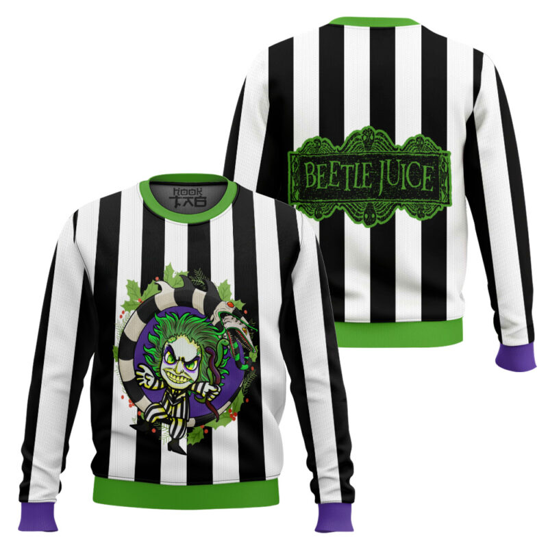 Hooktab Tiny Beetlejuice Ugly Christmas Sweater Hooktab Tiny Beetlejuice Ugly Christmas Sweater
