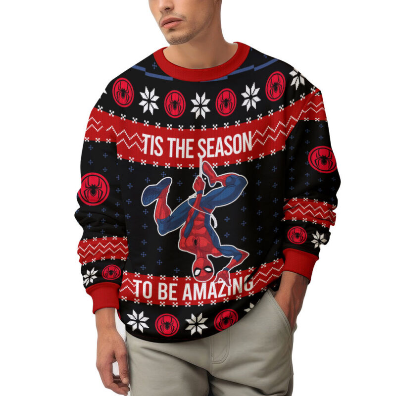 Hooktab Tis The Season To Be Amazing Spider-man Ugly Christmas Sweater Hooktab Tis The Season To Be Amazing Spider-man Ugly Christmas Sweater