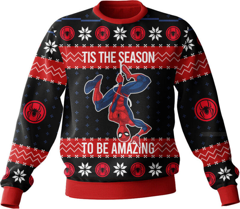 Hooktab Tis The Season To Be Amazing Spider-man Ugly Christmas Sweater Hooktab Tis The Season To Be Amazing Spider-man Ugly Christmas Sweater