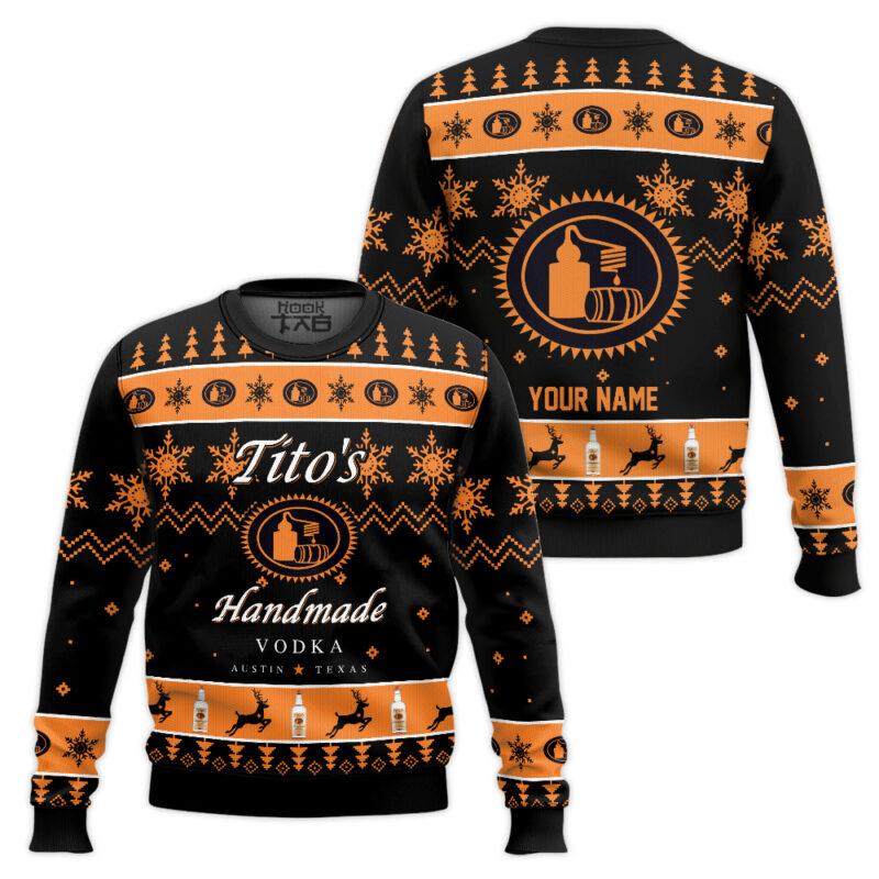 Hooktab Tito's American Vodka - Custom Name Ugly Christmas Sweater Hooktab Tito's American Vodka - Custom Name Ugly Christmas Sweater