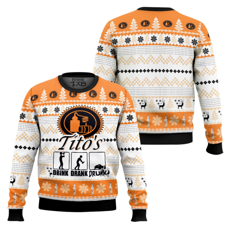 Hooktab Tito's Drink Drank Drunk Ugly Christmas Sweater Hooktab Tito's Drink Drank Drunk Ugly Christmas Sweater