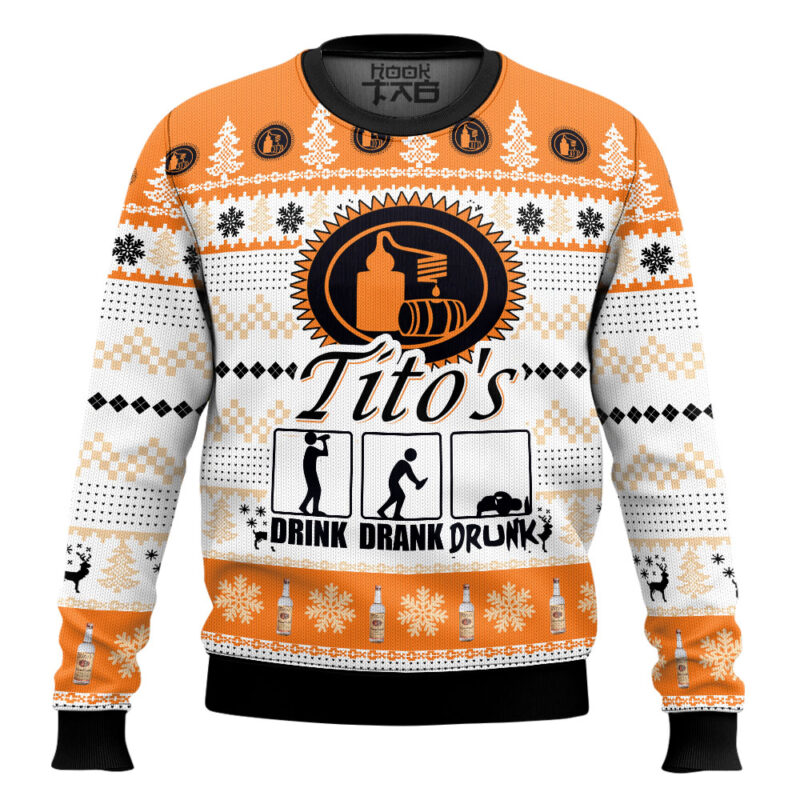 Hooktab Tito's Drink Drank Drunk Ugly Christmas Sweater